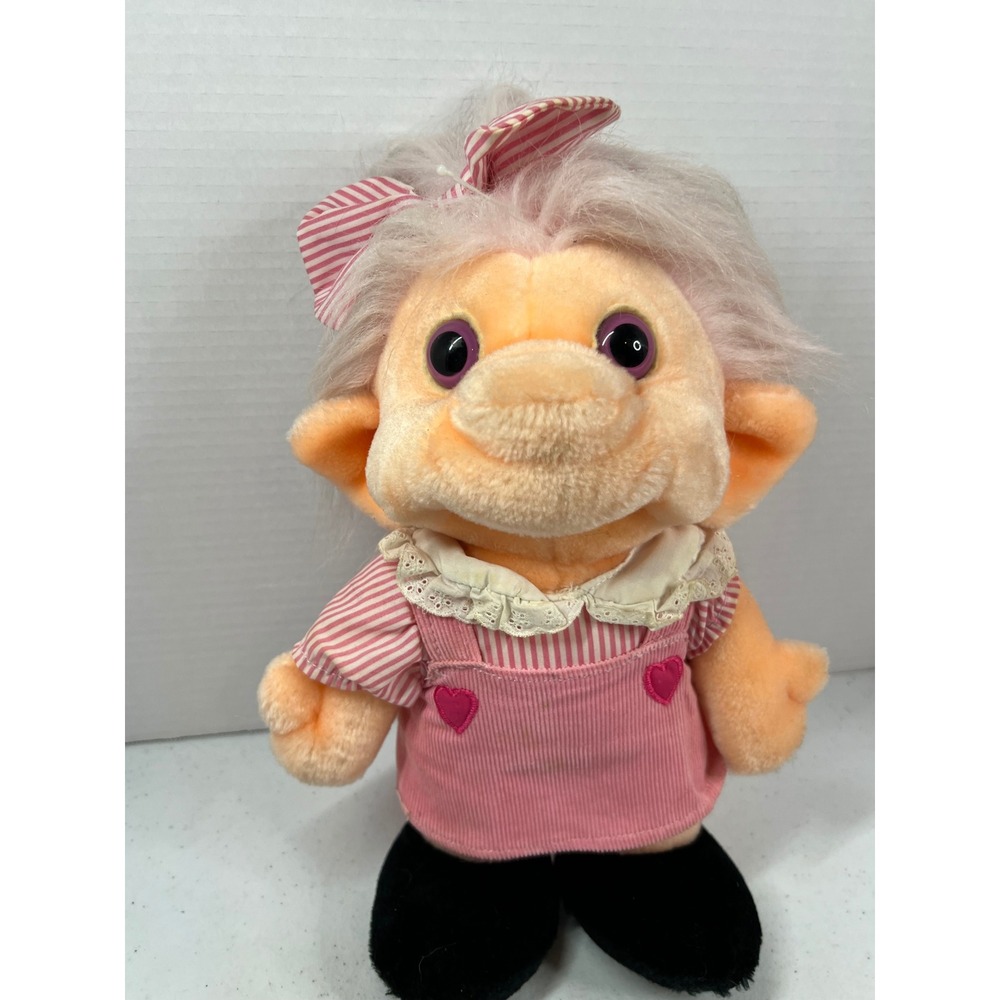 Vintage 1992 Trolla Trolls Plush Doll Pink Corduroy Jumper Heart Chosun 12 Inch